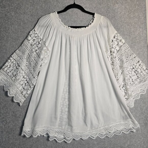 Pol Womens Sz M Lace 3/4 Bell Sleeves Boho Western Cottagecore WhimsyTunic Top - Picture 1 of 10